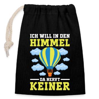 Ballon fahren - Heißluftballon Wolken Geschenk - Verschließbarer Geschenkbeutel aus Baumwolle (14x20cm) - Schwarz - Vorne