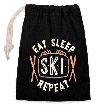 Eat Sleep Ski Repeat - Verschließbarer Geschenkbeutel aus Baumwolle (14x20cm) - Schwarz - Vorne