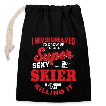 Funny Skiers Gift Idea - Closable cotton gift bag (14x20cm) - black - Front