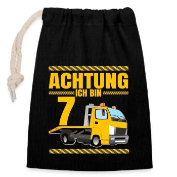Abschlepper Lkw Geburtstagshirt Achtung Ich Bin 7 - Verschließbarer Geschenkbeutel aus Baumwolle (14x20cm) - Schwarz - Vorne