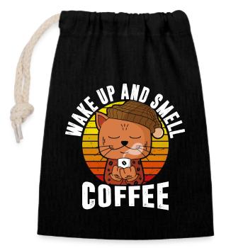 Wake up and smell retro coffee - Closable cotton gift bag (14x20cm) - black - Front