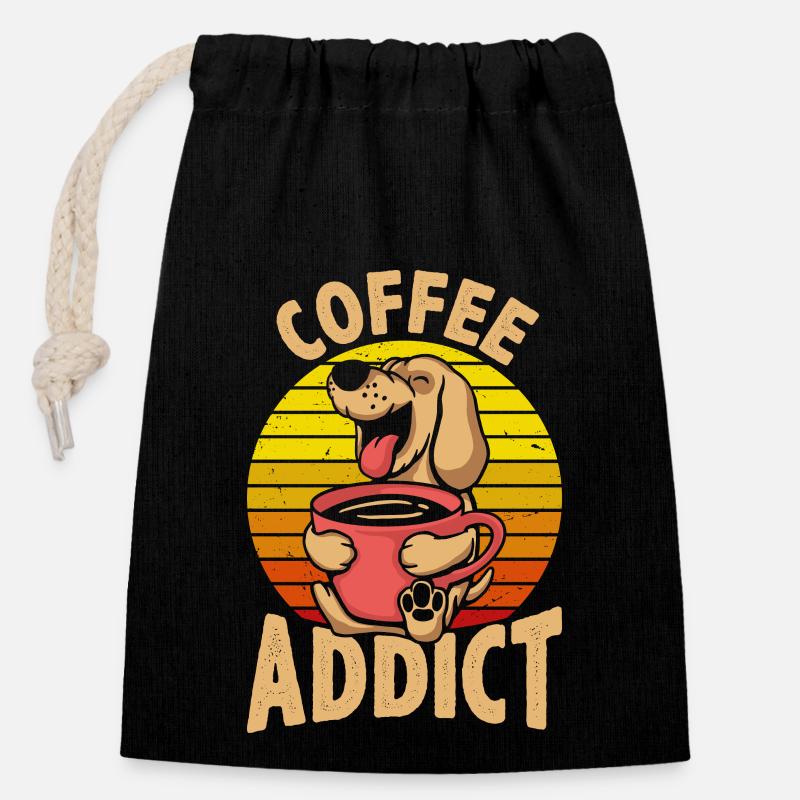 Rétro dépendant du café - Sac cadeau en coton avec cordon (14 x 20 cm) - noir