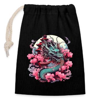 Tokio Asien 80er Japanischer Retro Drache Drachen - Verschließbarer Geschenkbeutel aus Baumwolle (14x20cm) - Schwarz - Vorne