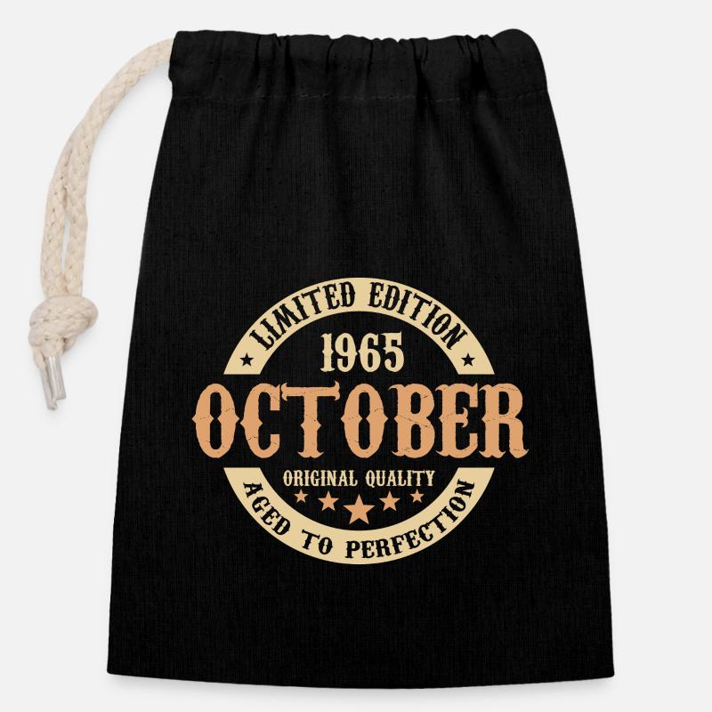 October 1965 Vintage Birthday Gift - Closable cotton gift bag (14x20cm) - black