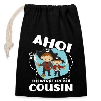 Pirat bald Großer Cousin Werde Großer Cousin - Verschließbarer Geschenkbeutel aus Baumwolle (14x20cm) - Schwarz - Vorne