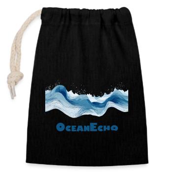 Line Style Wave Motif - OceanEcho - Closable cotton gift bag (14x20cm) - black - Front