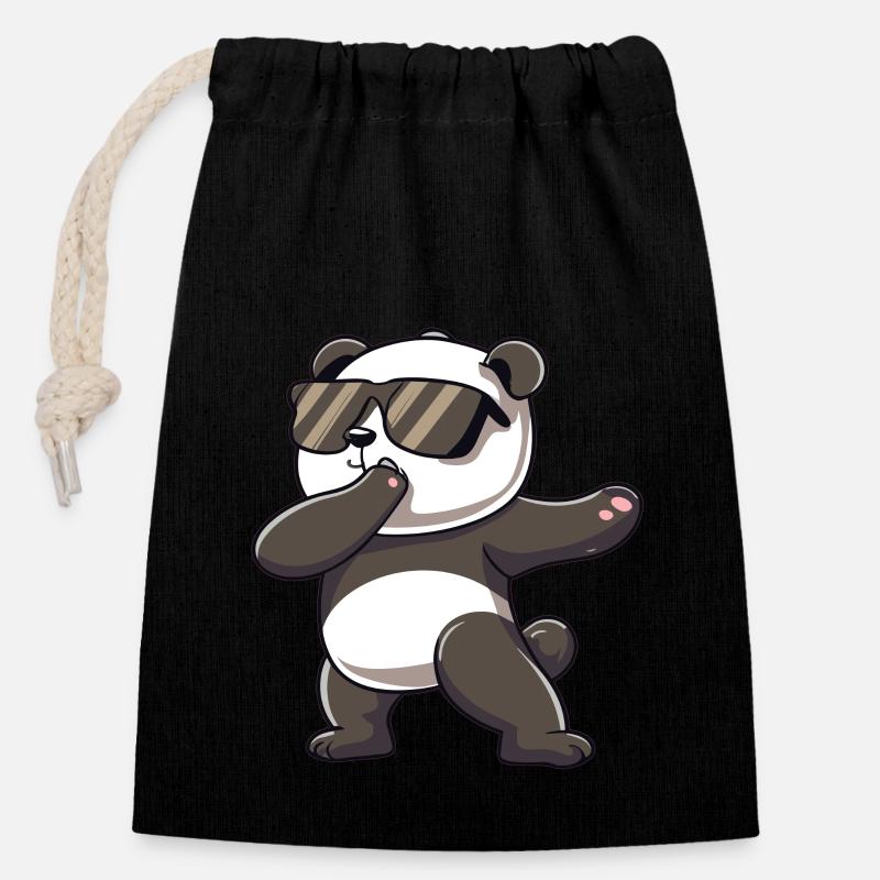 Panda Dabbing Panda Pandas Panda Baby - Verschließbarer Geschenkbeutel aus Baumwolle (14x20cm) - Schwarz