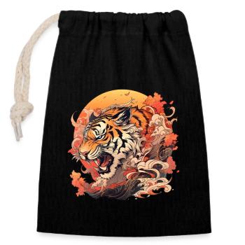 Tokyo Asia 80s Japanese Retro Tiger - Closable cotton gift bag (14x20cm) - black - Front