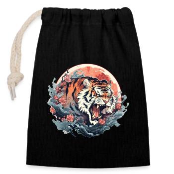 Tokyo Asia 80s Japanese Retro Tiger - Closable cotton gift bag (14x20cm) - black - Front