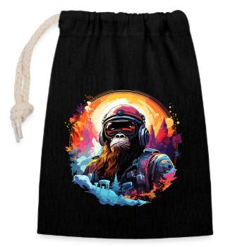 Space Ape Cool and Funny Colorful Ape in Space - Closable cotton gift bag (14x20cm) - black - Front