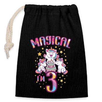 Birthday Unicorn 3 Years Old Bday Party Gift Idea - Closable cotton gift bag (14x20cm) - black - Front