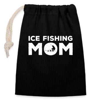 Big Ice Fishing Mom Mother's Day - Closable cotton gift bag (14x20cm) - black - Front