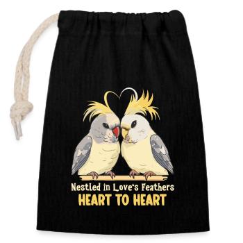 Valentinstag Turteltauben Vogelmotiv Romantisch - Verschließbarer Geschenkbeutel aus Baumwolle (14x20cm) - Schwarz - Vorne