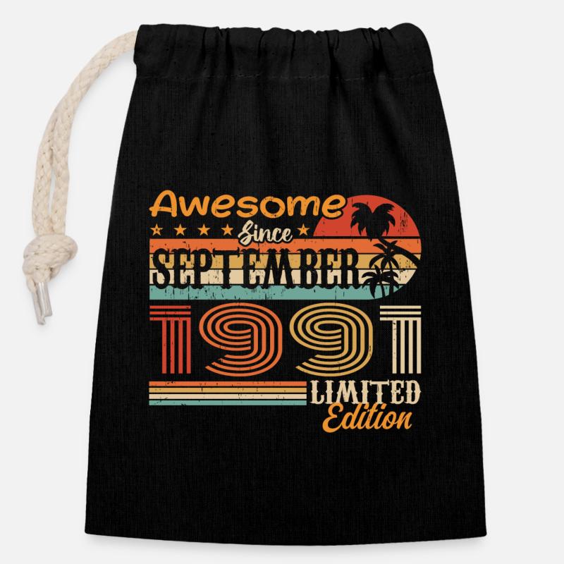 September 1991 - Birthday 1991 September - Closable cotton gift bag (14x20cm) - black