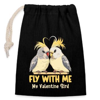 Valentinstag Turteltauben Vogelmotiv Romantisch - Verschließbarer Geschenkbeutel aus Baumwolle (14x20cm) - Schwarz - Vorne