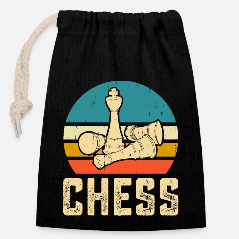 Échecs - Sac cadeau en coton avec cordon (14 x 20 cm) - noir