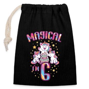 Birthday Unicorn 6 Years Old Bday Party Gift Idea - Closable cotton gift bag (14x20cm) - black - Front