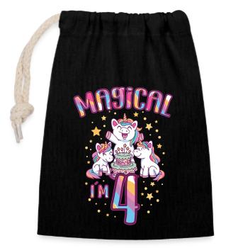 Birthday Unicorn 4 Years Old Bday Party Gift Idea - Closable cotton gift bag (14x20cm) - black - Front