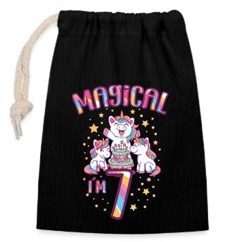 Birthday Unicorn 7 Years Old Bday Party Gift Idea - Closable cotton gift bag (14x20cm) - black - Front
