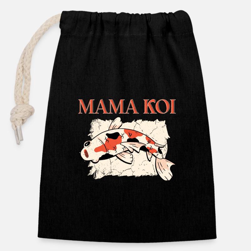 Koi Fish Japanese - Closable cotton gift bag (14x20cm) - black