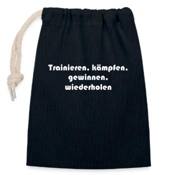 Fitness - Trainieren, kämpfen, gewinnen, - Verschließbarer Geschenkbeutel aus Baumwolle (14x20cm) - Navy - Vorne