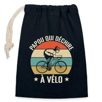 Papou Qui Déchire À Vélo - Sac cadeau en coton avec cordon (14 x 20 cm) - bleu marine - Devant
