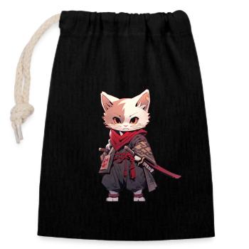 Asia Cat Japanese Samurai Samurai - Closable cotton gift bag (14x20cm) - black - Front
