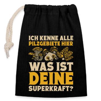Mykologe Pilzsammler Korb Pilzsucher Pilzjäger - Verschließbarer Geschenkbeutel aus Baumwolle (14x20cm) - Schwarz - Vorne