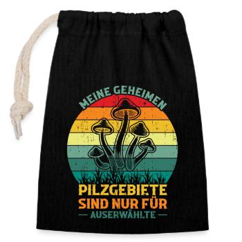 Pilzsammler für Pilze Pilzsuche Pilzjagd Mykologe - Verschließbarer Geschenkbeutel aus Baumwolle (14x20cm) - Schwarz - Vorne
