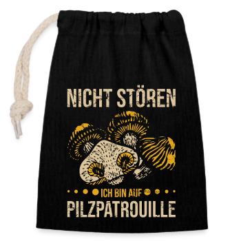 Pilze sammeln Pilzsucher Set Mykologe Pilzsammler - Verschließbarer Geschenkbeutel aus Baumwolle (14x20cm) - Schwarz - Vorne