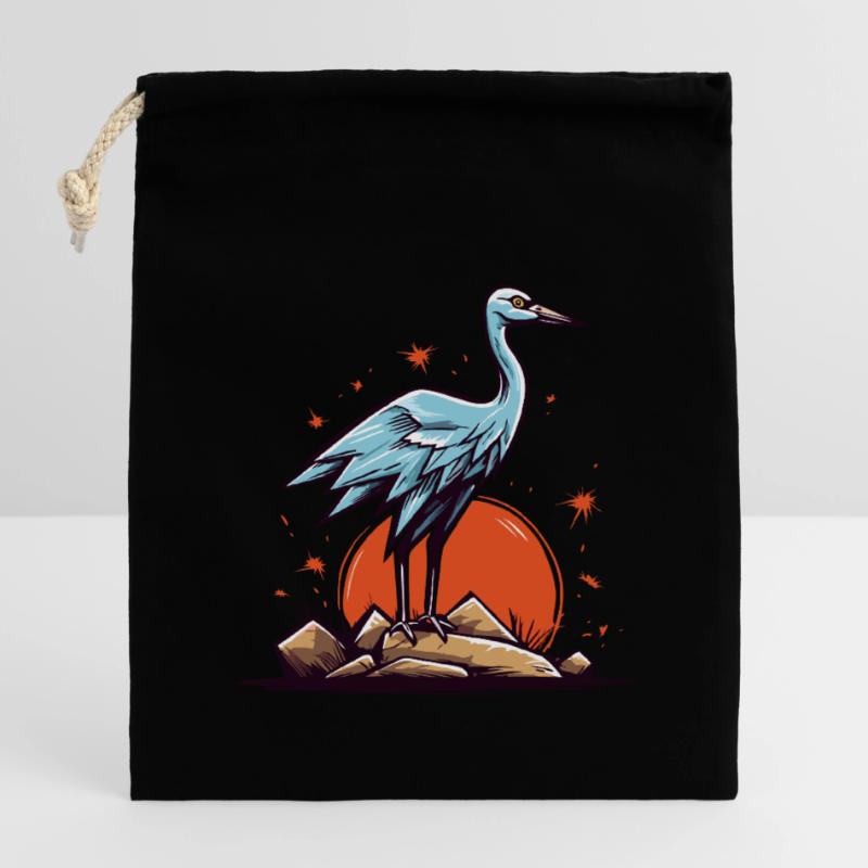 Graureiher oder Storch Vogel und eine rote Sonne Verschließbarer Geschenkbeutel aus Baumwolle (14x20cm)