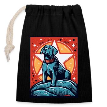 Un univers avec des étoiles et un chien - Sac cadeau en coton avec cordon (14 x 20 cm) - noir - Devant