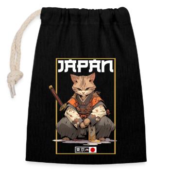 Asia Cat Japanese Samurai Samurai - Closable cotton gift bag (14x20cm) - black - Front