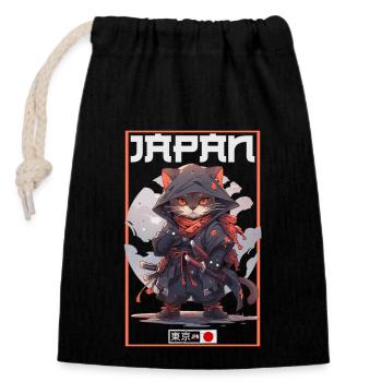 Asia Cat Japanese Samurai Samurai - Closable cotton gift bag (14x20cm) - black - Front