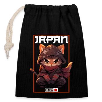 Asia Cat Japanese Samurai Samurai - Closable cotton gift bag (14x20cm) - black - Front