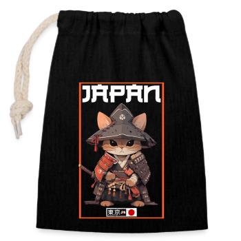 Asia Cat Japanese Samurai Samurai - Closable cotton gift bag (14x20cm) - black - Front