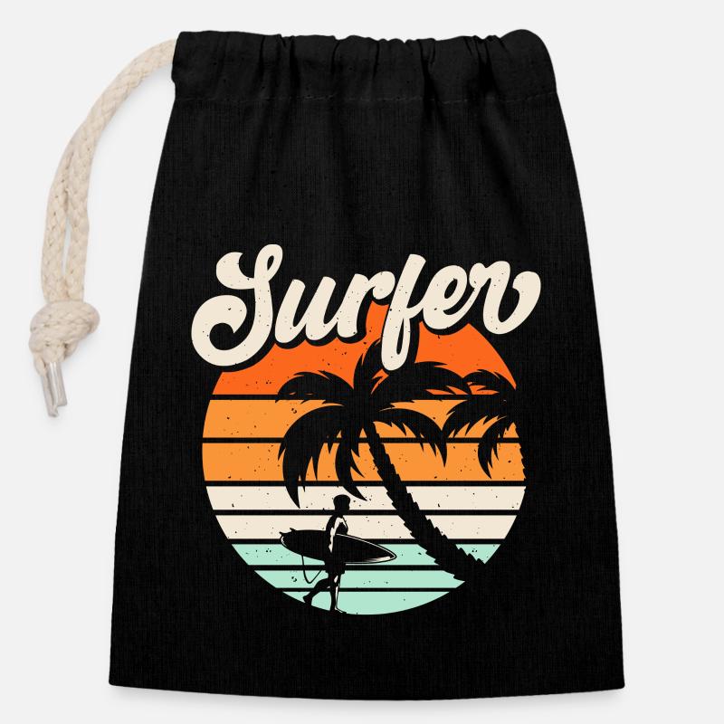 Surfen Surfer - Verschließbarer Geschenkbeutel aus Baumwolle (14x20cm) - Schwarz