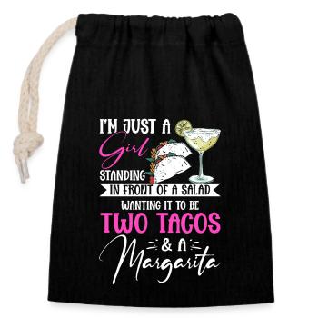 Just A Girl Two Tacos Margarita Taco Dienstag - Verschließbarer Geschenkbeutel aus Baumwolle (14x20cm) - Schwarz - Vorne