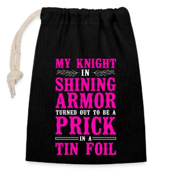 Happy Divorce Party My Knight In - Closable cotton gift bag (14x20cm) - black - Front