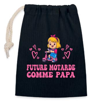 Future Motarde comme Papa - Sac cadeau en coton avec cordon (14 x 20 cm) - bleu marine - Devant