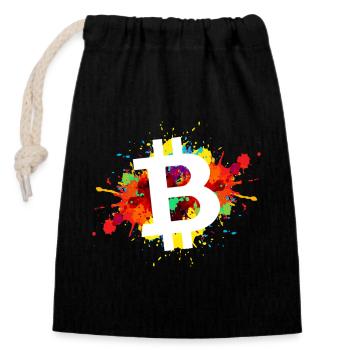 Bitcoin Krypto Kryptowährung - Verschließbarer Geschenkbeutel aus Baumwolle (14x20cm) - Schwarz - Vorne