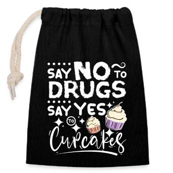 Say No To Drugs Say Yes To cupcakes Red Ribbon - Verschließbarer Geschenkbeutel aus Baumwolle (14x20cm) - Schwarz - Vorne