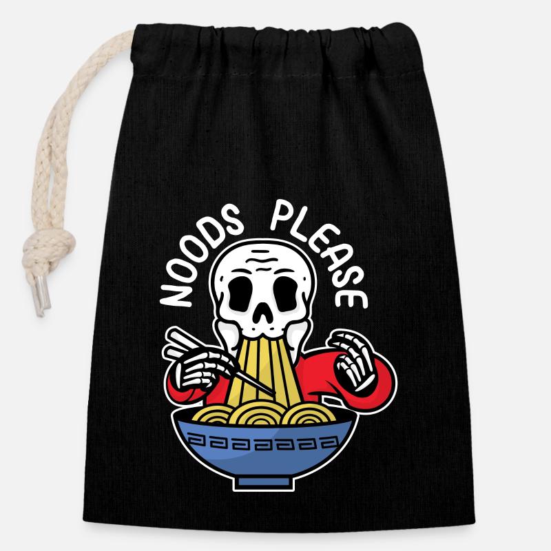 Noods please - Verschließbarer Geschenkbeutel aus Baumwolle (14x20cm) - Schwarz