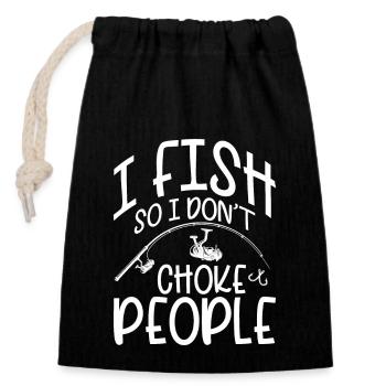 Drôle de pêche et de pêche en disant cadeau - Sac cadeau en coton avec cordon (14 x 20 cm) - noir - Devant