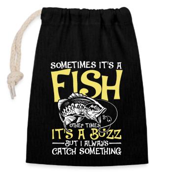 Pêche et pêche à la ligne - Slogan de pêche - Sac cadeau en coton avec cordon (14 x 20 cm) - noir - Devant
