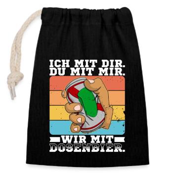 Dosenbier Bier Alkohol Bierdosen Trinker Saufen - Verschließbarer Geschenkbeutel aus Baumwolle (14x20cm) - Schwarz - Vorne