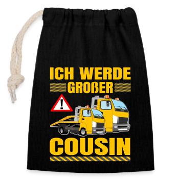 Ich Werde Großer Cousin Abschlepper bald Cousin - Verschließbarer Geschenkbeutel aus Baumwolle (14x20cm) - Schwarz - Vorne