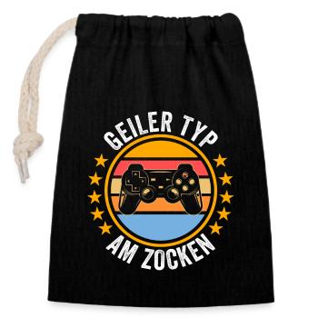 Zocker Zocken Gamer - Verschließbarer Geschenkbeutel aus Baumwolle (14x20cm) - Schwarz - Vorne
