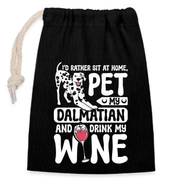 Pet my dalmatian drink wine - Verschließbarer Geschenkbeutel aus Baumwolle (14x20cm) - Schwarz - Vorne