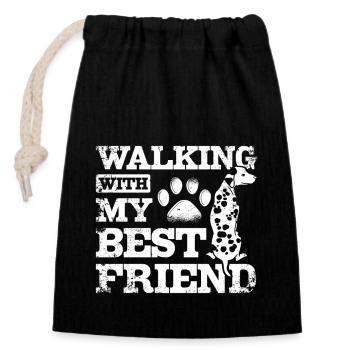 Walking with my best friend, dalmatian dog - Verschließbarer Geschenkbeutel aus Baumwolle (14x20cm) - Schwarz - Vorne